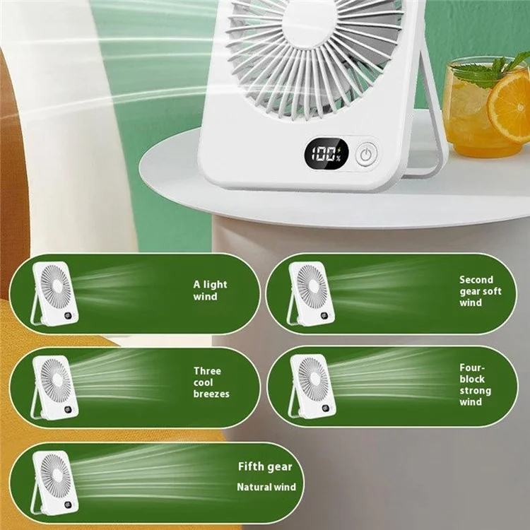 Ventilateur de bureau ultra fin Affichage numérique 5 vitesses Ventilateur de refroidissement réglable avec support pliable - Noir
