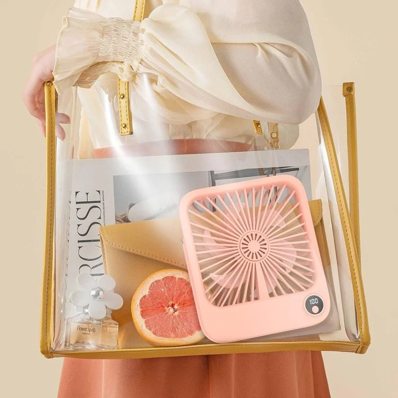 W30 2000mAh Portable Desk Fan Ultra Thin Wall Mount 5 Speed Digital Display Personal Fan - Purple