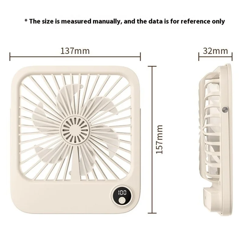 W30 2000mAh Portable Desk Fan Ultra Thin Wall Mount 5 Speed Digital Display Personal Fan - Purple