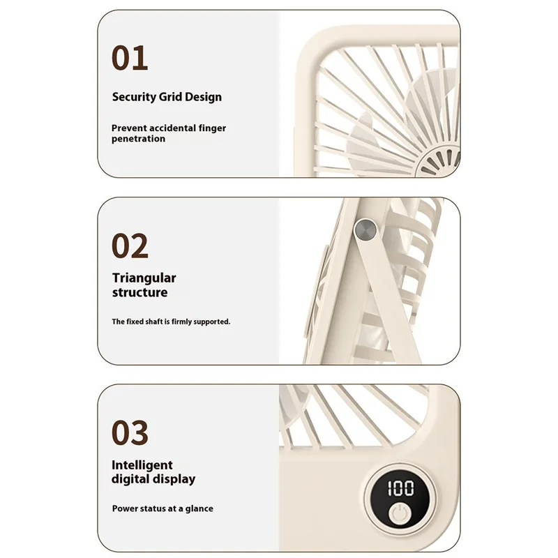 W30 2000mAh Portable Desk Fan Ultra Thin Wall Mount 5 Speed Digital Display Personal Fan - Purple