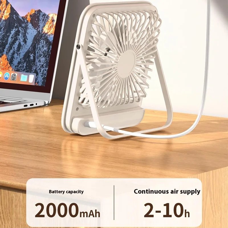 W30 2000mAh Portable Desk Fan Ultra Thin Wall Mount 5 Speed Digital Display Personal Fan - Purple
