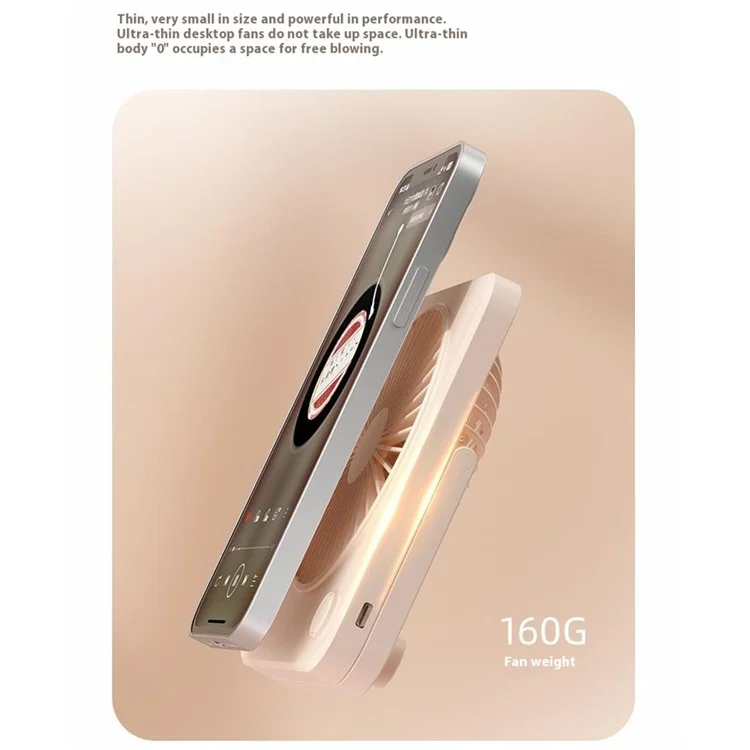 Ventilateur de bureau ultra-fin W70 USB rechargeable Silencieux Ventilateur portable à main avec batterie 1200mAh - Rose