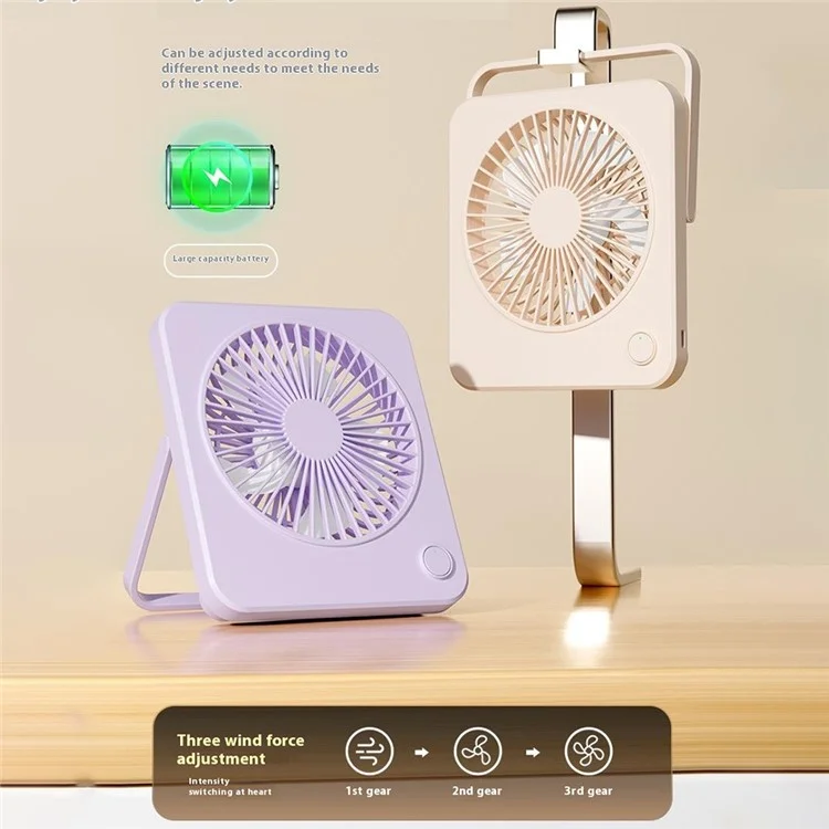 Ventilateur de bureau ultra-fin W70 USB rechargeable Silencieux Ventilateur portable à main avec batterie 1200mAh - Rose