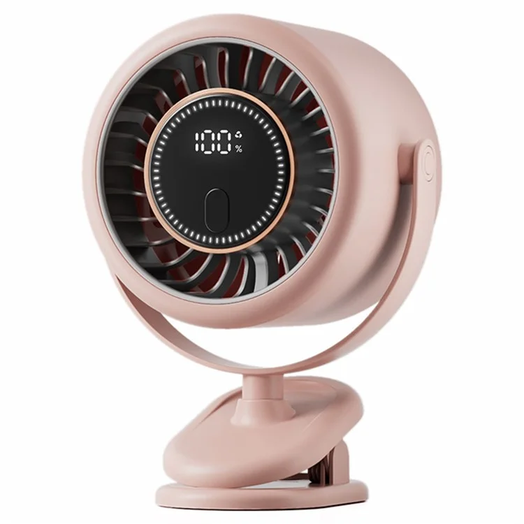 T30 Portable Desktop Fan 3600mAh USB Rechargeable Digital Display Clip-On Personal Fan 6 Speeds - Pink