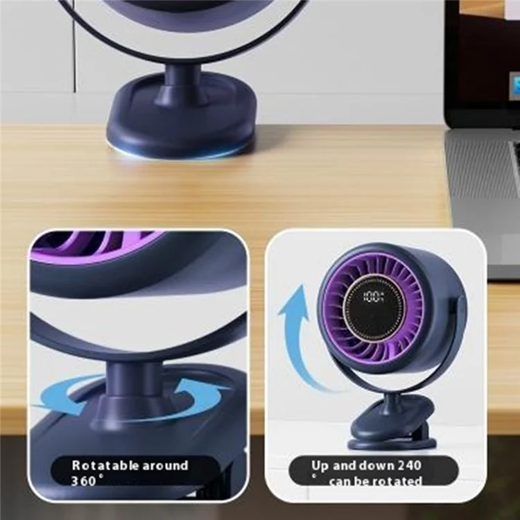 T30 Portable Desktop Fan 3600mAh USB Rechargeable Digital Display Clip-On Personal Fan 6 Speeds - Pink