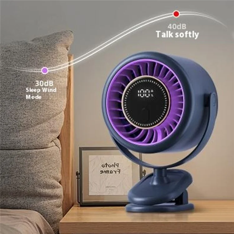 T30 Portable Desktop Fan 3600mAh USB Rechargeable Digital Display Clip-On Personal Fan 6 Speeds - Pink