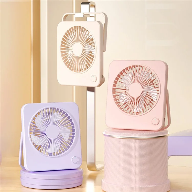 W70 Ultra Thin Desktop Mini Fan USB Charging 3 Speeds Cooling Fan with Foldable Stand - Pink