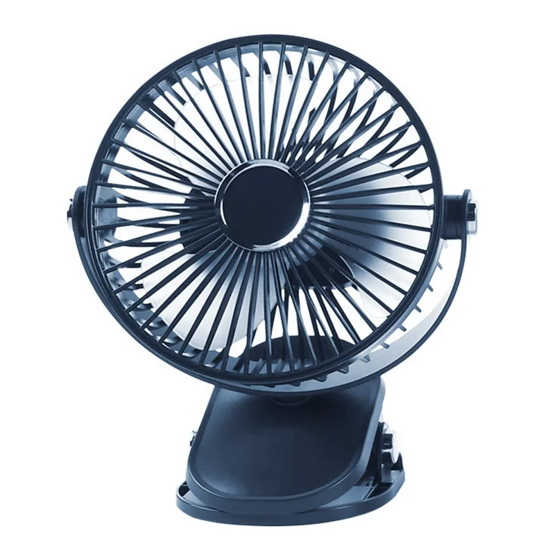 6 Inch Desk Fan with Ambient Light 1200mAh 3 Speeds Adjustable Clip Fan for Dorm Office - Navy Blue