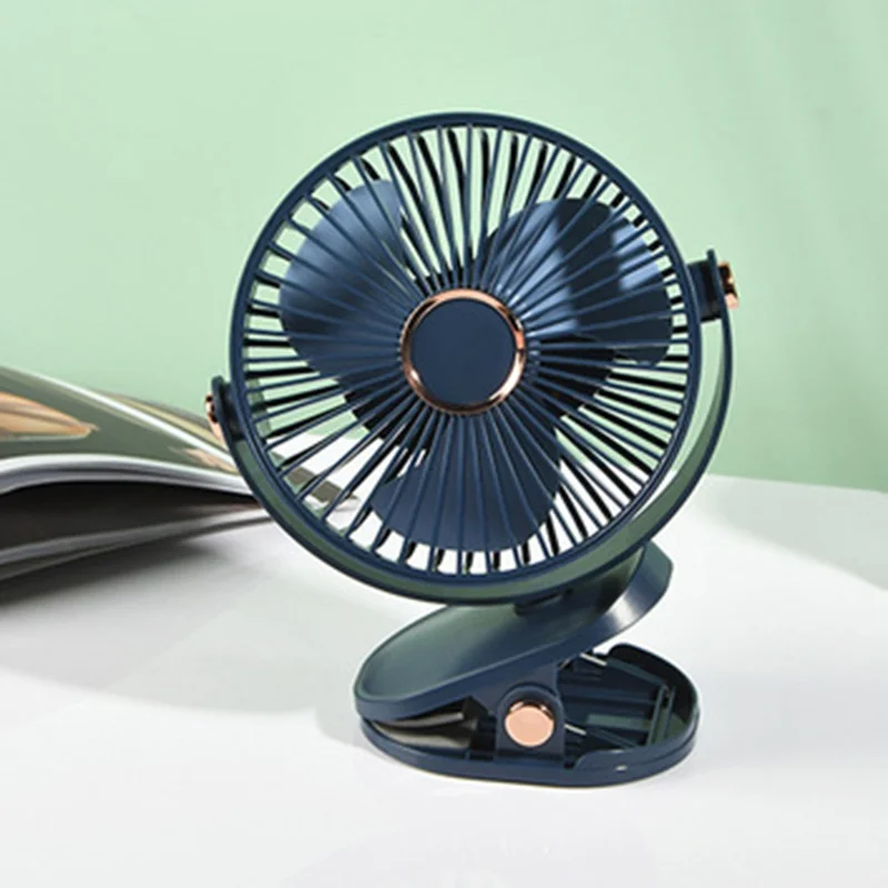 6 Inch Desk Fan with Ambient Light 1200mAh 3 Speeds Adjustable Clip Fan for Dorm Office - Navy Blue
