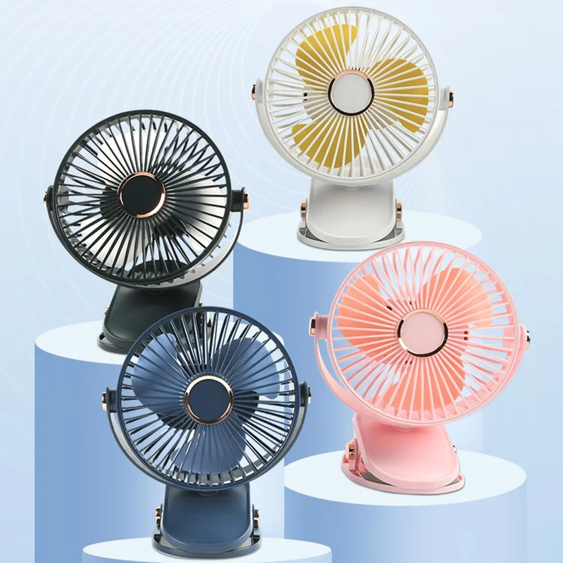 6 Inch Desk Fan with Ambient Light 1200mAh 3 Speeds Adjustable Clip Fan for Dorm Office - Navy Blue