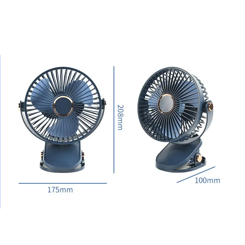 6 Inch Desk Fan with Ambient Light 1200mAh 3 Speeds Adjustable Clip Fan for Dorm Office - Navy Blue
