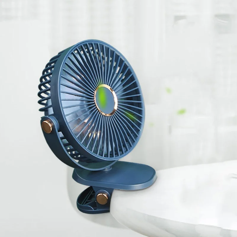 6 Inch Desk Fan with Ambient Light 1200mAh 3 Speeds Adjustable Clip Fan for Dorm Office - Navy Blue