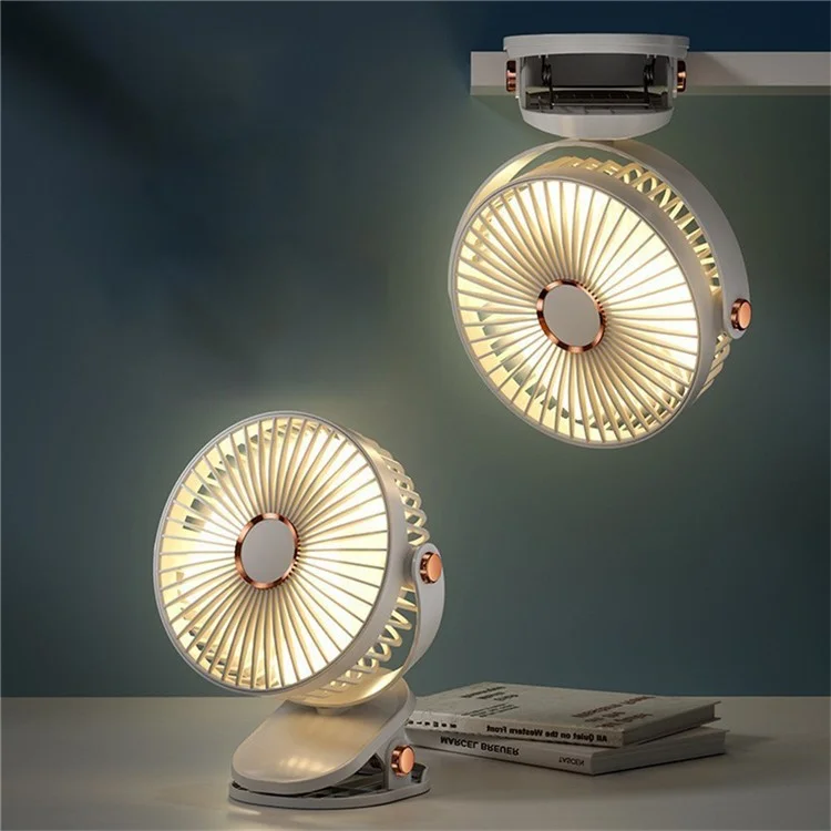 Ventilateur de bureau à clip de 6 pouces avec lumière d'ambiance, 6 vitesses, rechargeable par USB, portable - Rose