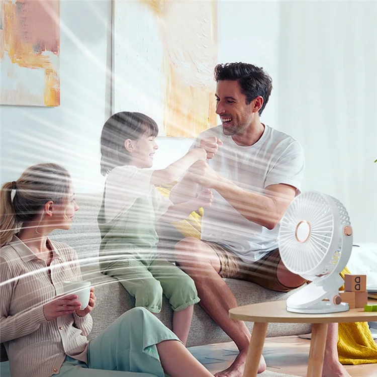 Ventilateur de bureau à clip de 6 pouces avec lumière d'ambiance, 6 vitesses, rechargeable par USB, portable - Rose