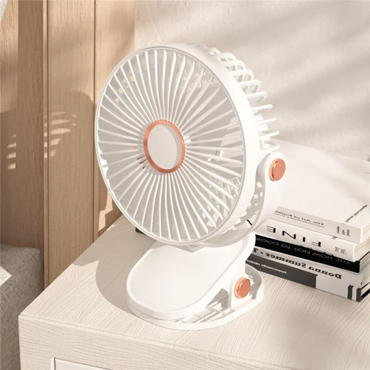 Ventilateur de bureau à clip de 6 pouces avec lumière d'ambiance, 6 vitesses, rechargeable par USB, portable - Rose