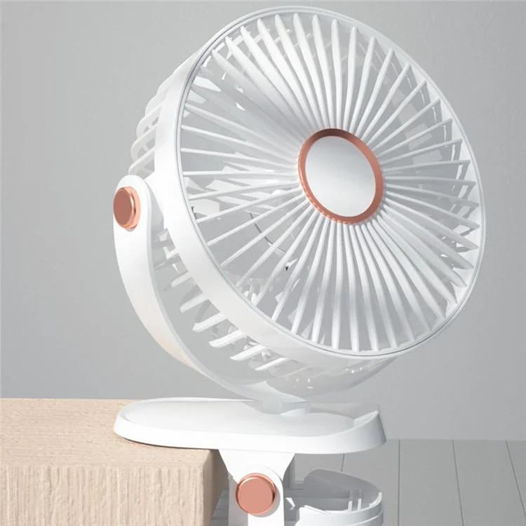 Ventilateur de bureau à clip de 6 pouces avec lumière d'ambiance, 6 vitesses, rechargeable par USB, portable - Rose