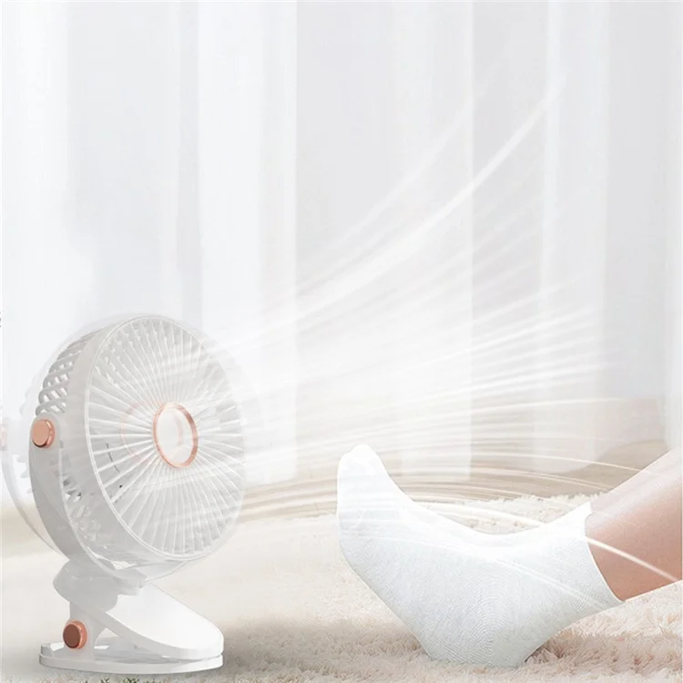Ventilateur de bureau à clip de 6 pouces avec lumière d'ambiance, 6 vitesses, rechargeable par USB, portable - Rose