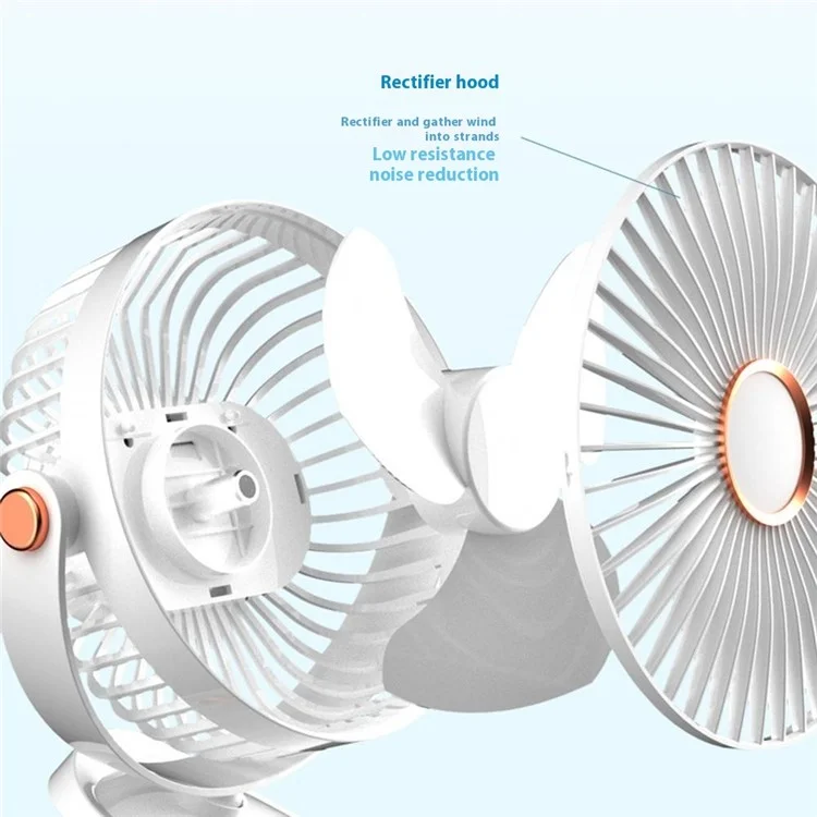 Ventilateur de bureau à clip de 6 pouces avec lumière d'ambiance, 6 vitesses, rechargeable par USB, portable - Rose