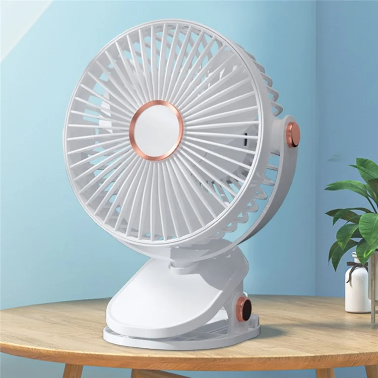 Ventilateur de bureau à clip de 6 pouces avec lumière d'ambiance, 6 vitesses, rechargeable par USB, portable - Rose