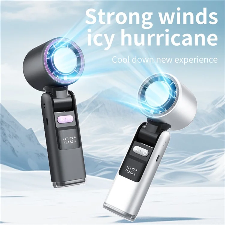 K801 Summer Mini Handheld Fan 100 Speeds Adjustable Digital Display Portable Folding Fan ( with Cold Compress ) - Black