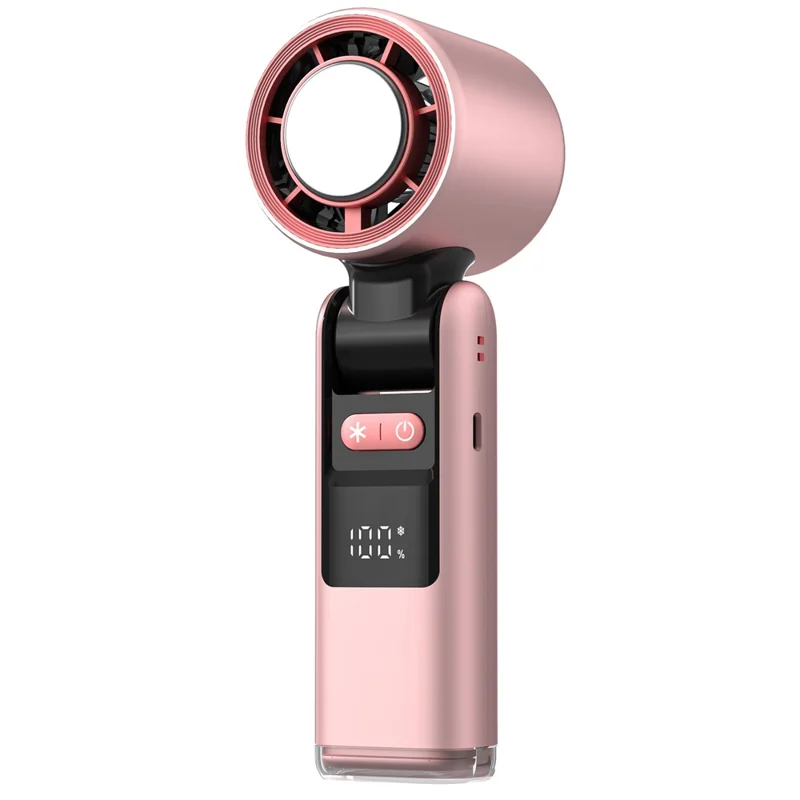 K801 Summer Mini Handheld Fan 100 Speeds Adjustable Digital Display Portable Folding Fan ( with Cold Compress ) - Pink