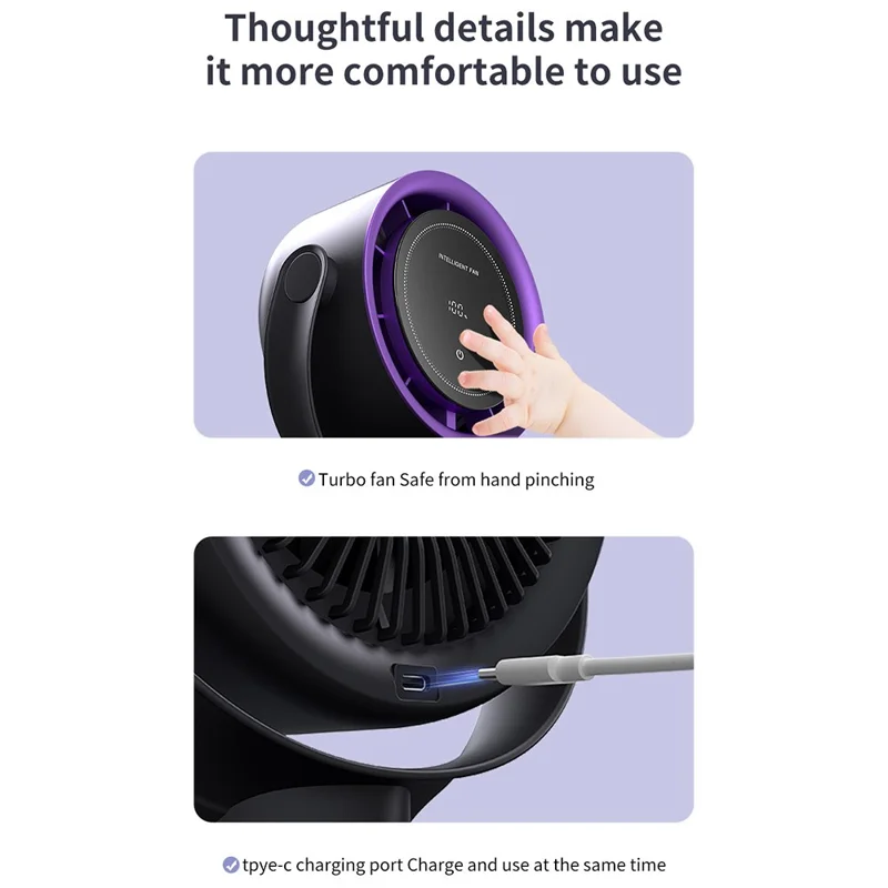 K804 Touch Screen Desktop Fan 100 Speeds Adjustable Cooling Fan with Digital Display - White