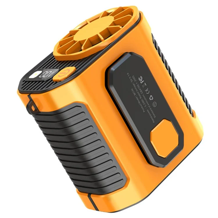 M336 Digital Display Belt Fan Portable Waist Clip Fan with LED Flashlight for Outdoor Camping Working - Orange