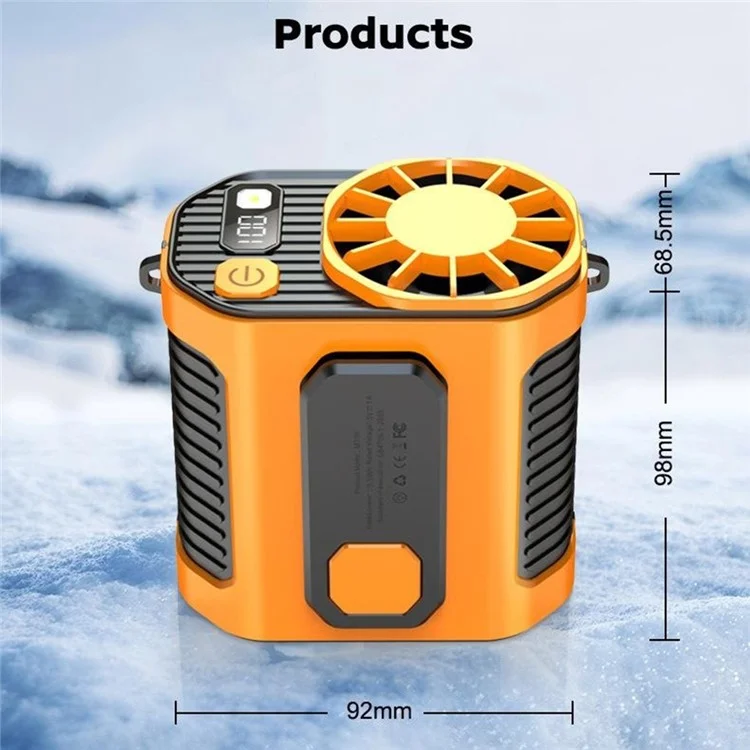 M336 Digital Display Belt Fan Portable Waist Clip Fan with LED Flashlight for Outdoor Camping Working - Orange