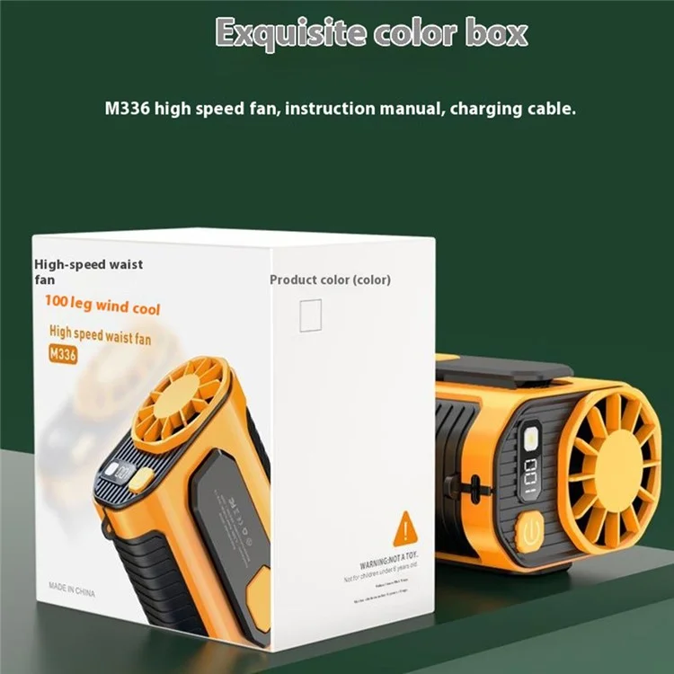M336 Digital Display Belt Fan Portable Waist Clip Fan with LED Flashlight for Outdoor Camping Working - Orange