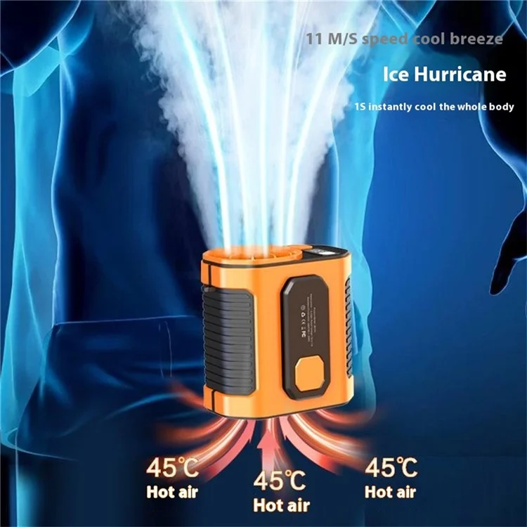 M336 Digital Display Belt Fan Portable Waist Clip Fan with LED Flashlight for Outdoor Camping Working - Orange