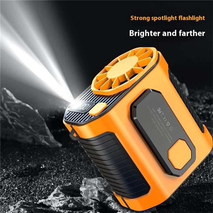 M336 Digital Display Belt Fan Portable Waist Clip Fan with LED Flashlight for Outdoor Camping Working - Orange