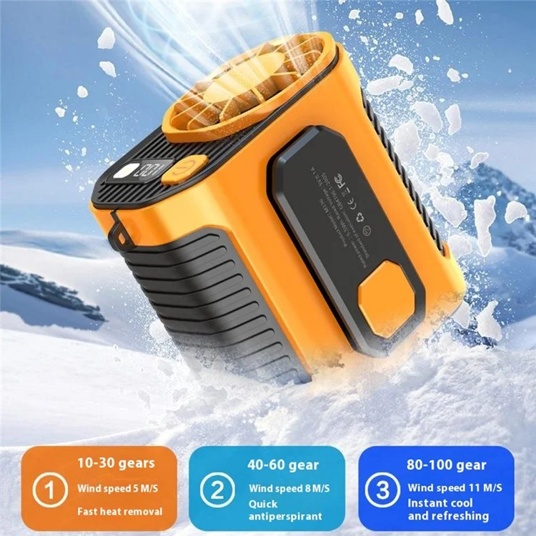 M336 Digital Display Belt Fan Portable Waist Clip Fan with LED Flashlight for Outdoor Camping Working - Orange