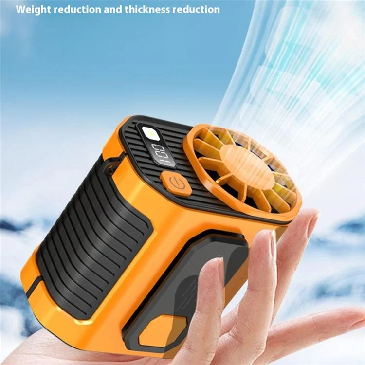 M336 Digital Display Belt Fan Portable Waist Clip Fan with LED Flashlight for Outdoor Camping Working - Orange