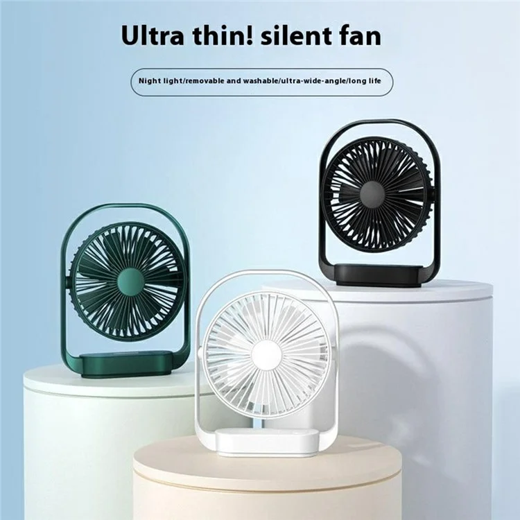 Ventilateur de bureau LK-006 4 Vitesses Réglable Mini Ventilateur Rechargeable avec Veilleuse (Batterie Intégrée de 2000mAh) - Noir