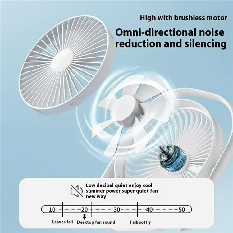 Ventilateur de bureau LK-006 4 Vitesses Réglable Mini Ventilateur Rechargeable avec Veilleuse (Batterie Intégrée de 2000mAh) - Noir