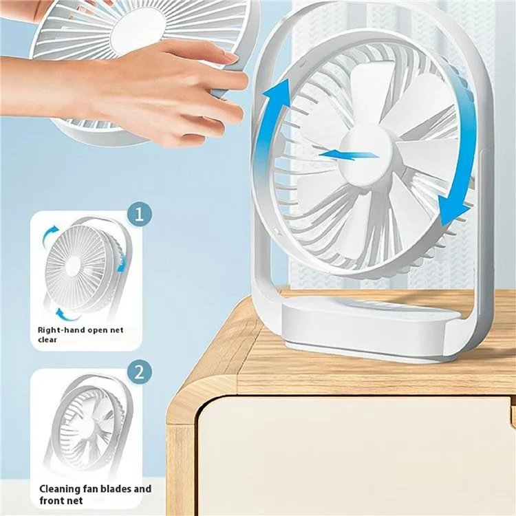 Ventilateur de bureau LK-006 4 Vitesses Réglable Mini Ventilateur Rechargeable avec Veilleuse (Batterie Intégrée de 2000mAh) - Noir