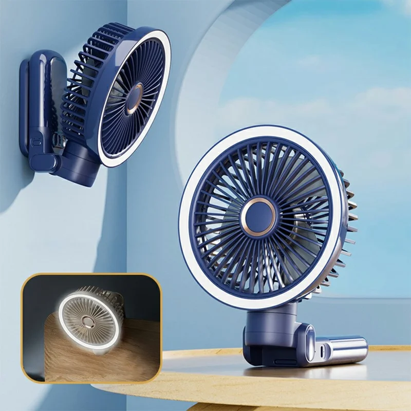 GF12 Multifunctional Oscillating Fan with Light Rechargeable 3600mAh Desk Wall Mounted Fan - Blue