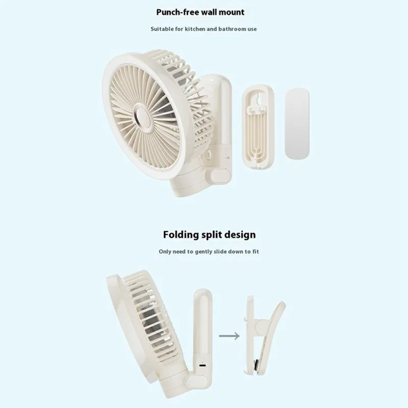 GF12 Multifunctional Oscillating Fan with Light Rechargeable 3600mAh Desk Wall Mounted Fan - Blue