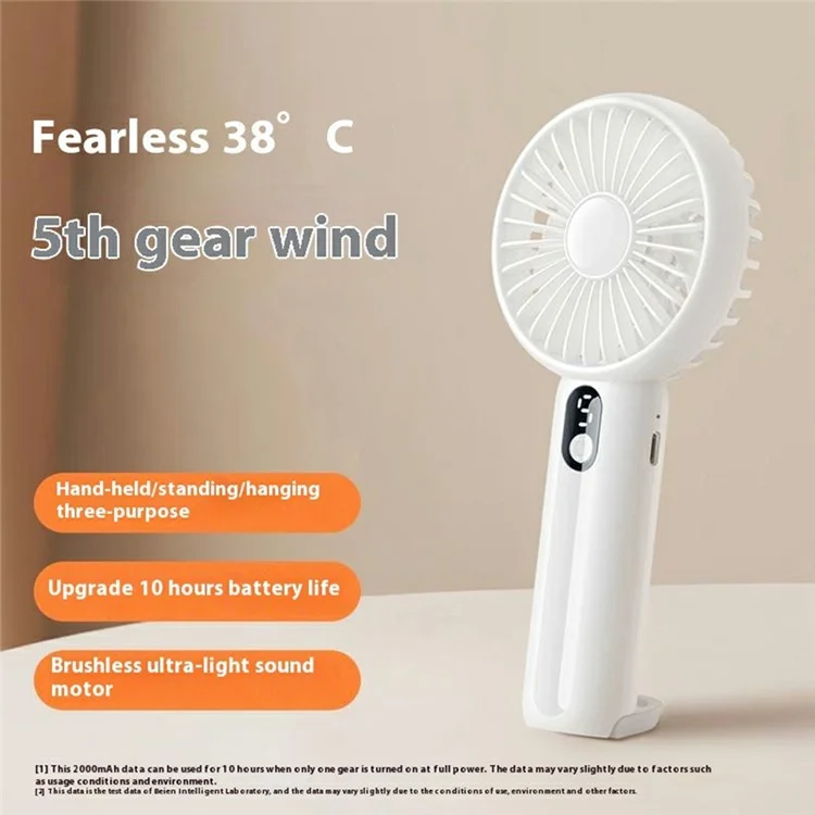 GF13 Ventilateur portatif mini silencieux à 5 vitesses rechargeable par USB avec affichage numérique - Rose