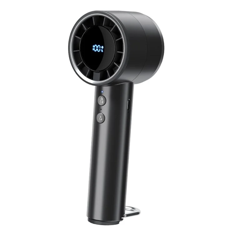 USB-aufladbarer Handventilator mit Eiskühlung / Digitale Anzeige / Turbo-Geschwindigkeit / 5 einstellbare Geschwindigkeiten - Schwarz