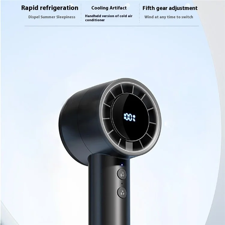 USB-aufladbarer Handventilator mit Eiskühlung / Digitale Anzeige / Turbo-Geschwindigkeit / 5 einstellbare Geschwindigkeiten - Schwarz