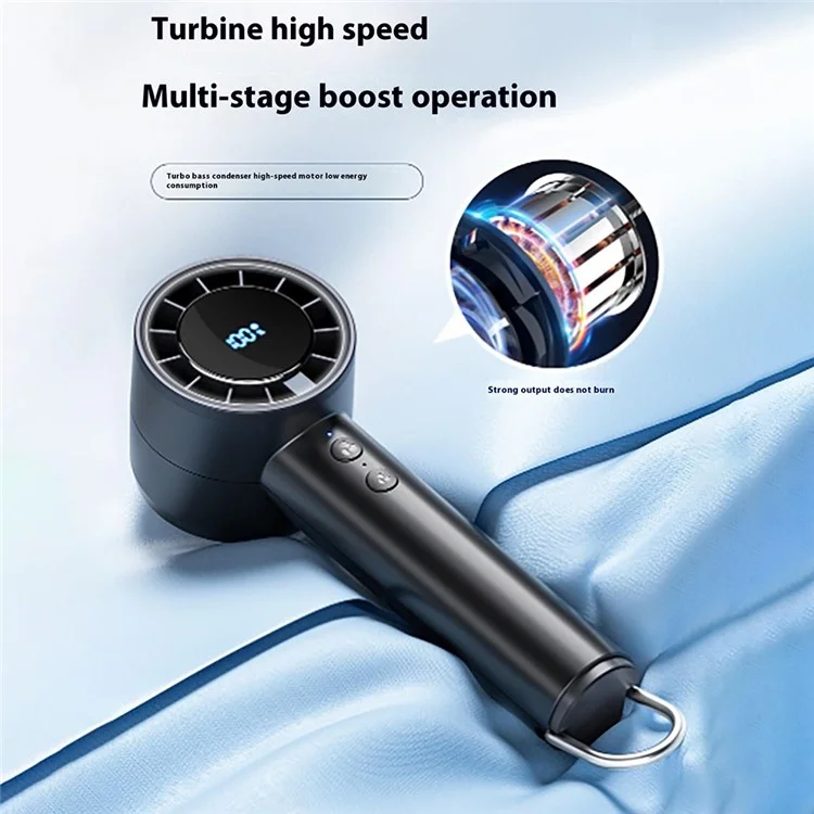 USB-aufladbarer Handventilator mit Eiskühlung / Digitale Anzeige / Turbo-Geschwindigkeit / 5 einstellbare Geschwindigkeiten - Schwarz