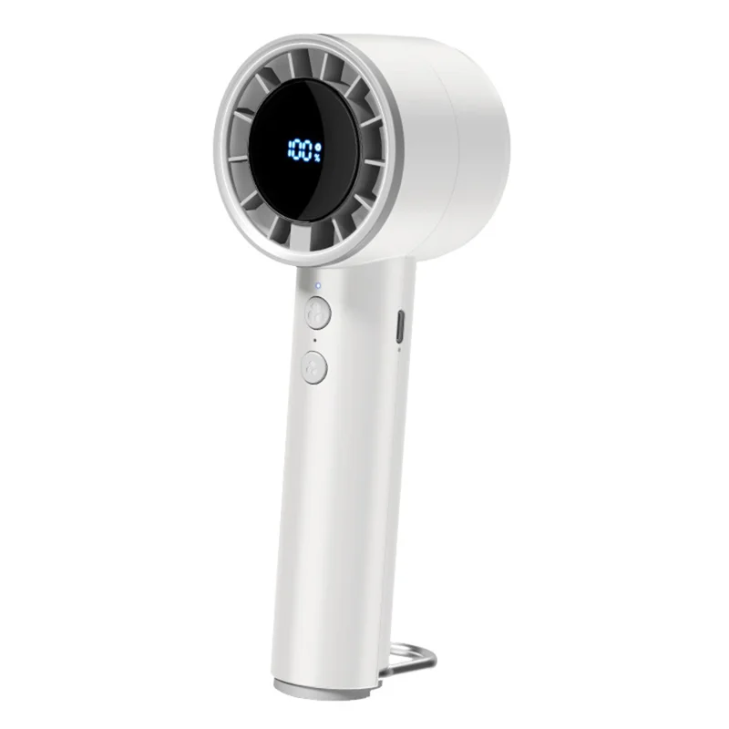 USB Rechargeable Handheld Fan with Ice Cooling  /  Digital Display  /  Turbo Speed  /  5 Adjustable Speeds - White