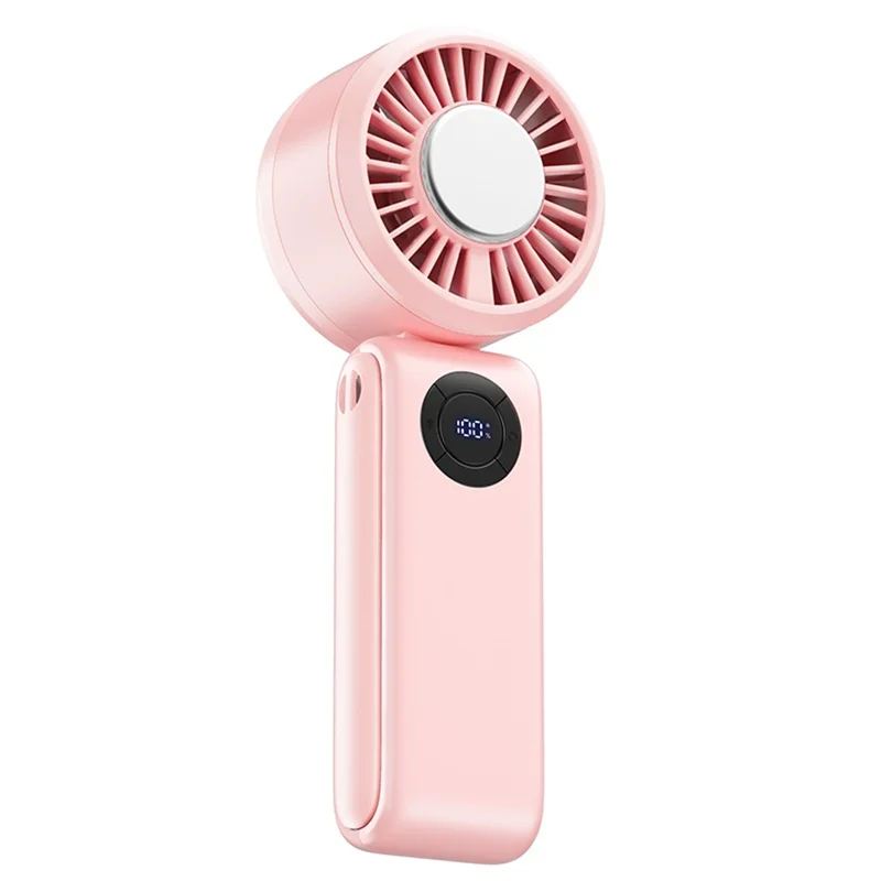 Digital Display Handheld Fan Folding Portable Cooling Fan 5 Speed Levels 4000mAh Battery - Pink