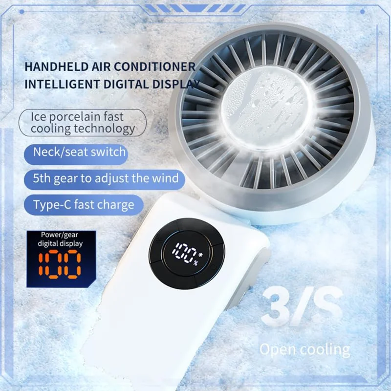 Digital Display Handheld Fan Folding Portable Cooling Fan 5 Speed Levels 4000mAh Battery - Pink
