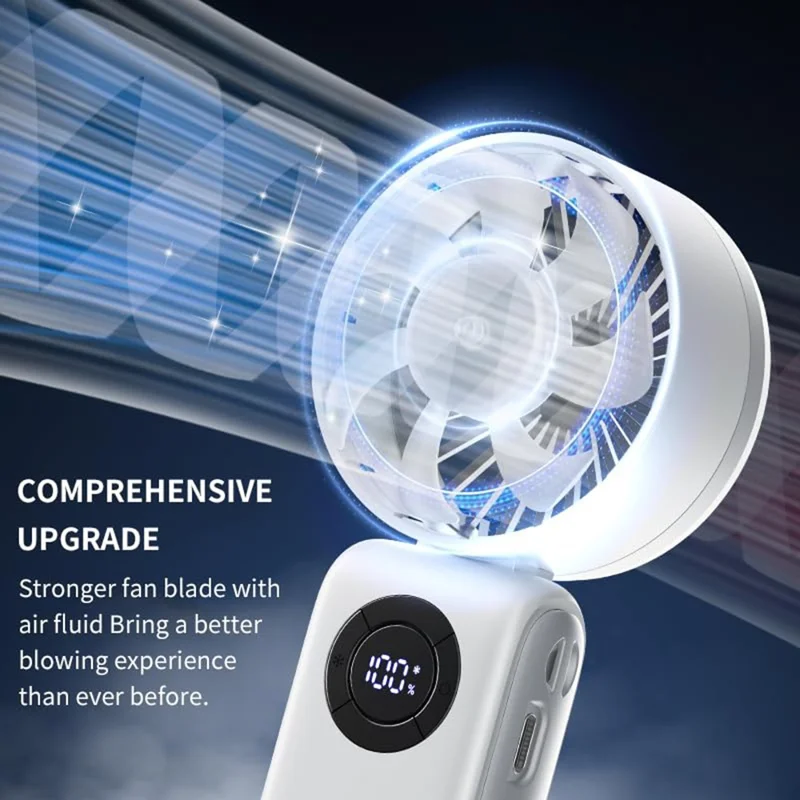 Digital Display Handheld Fan Folding Portable Cooling Fan 5 Speed Levels 4000mAh Battery - Pink
