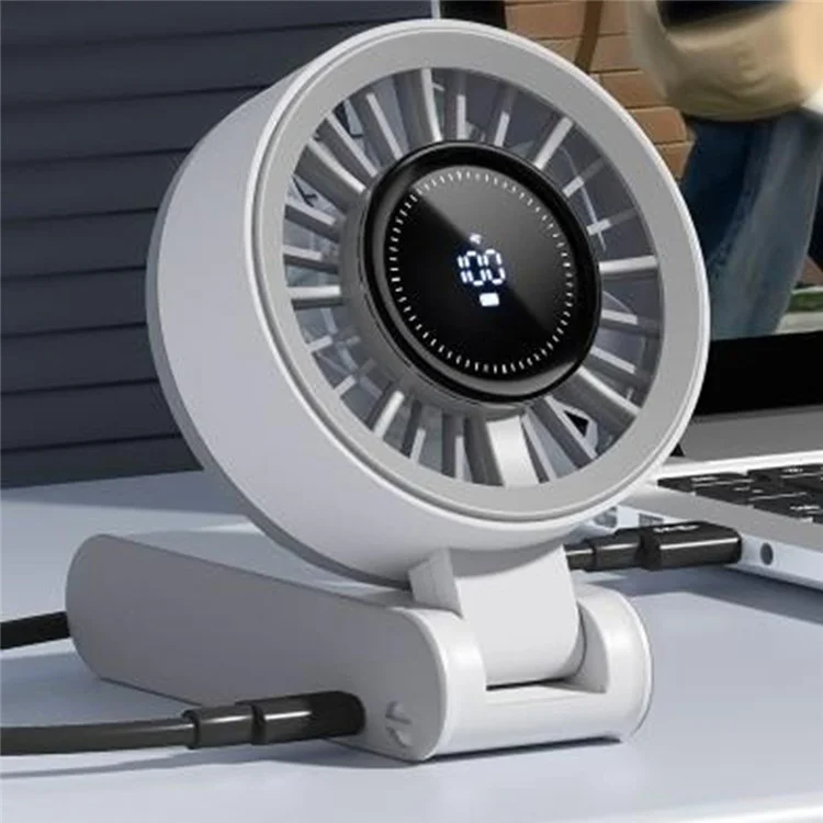 Handheld Digital Display Outdoor Fan 100 Speed Settings Foldable Desk  /  Neck Fan Portable Quiet Cooling Fan - White