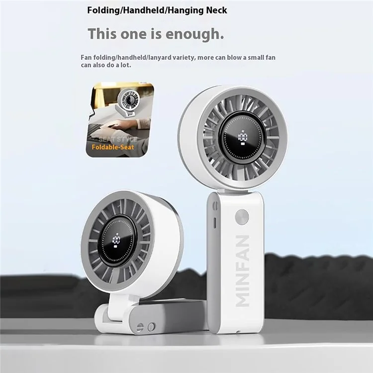 Handheld Digital Display Outdoor Fan 100 Speed Settings Foldable Desk  /  Neck Fan Portable Quiet Cooling Fan - White
