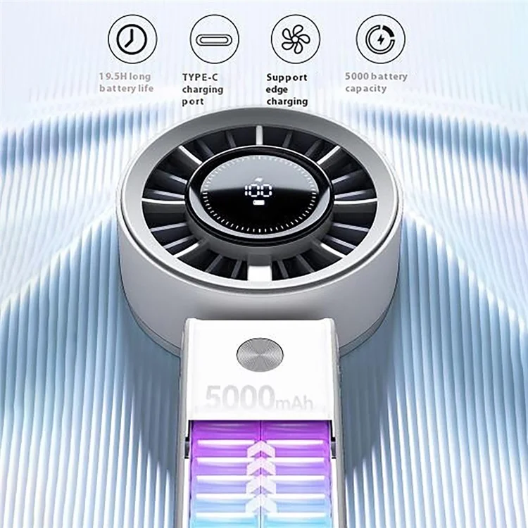 Handheld Digital Display Outdoor Fan 100 Speed Settings Foldable Desk  /  Neck Fan Portable Quiet Cooling Fan - White