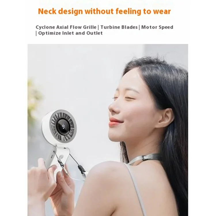 Handheld Digital Display Outdoor Fan 100 Speed Settings Foldable Desk  /  Neck Fan Portable Quiet Cooling Fan - White